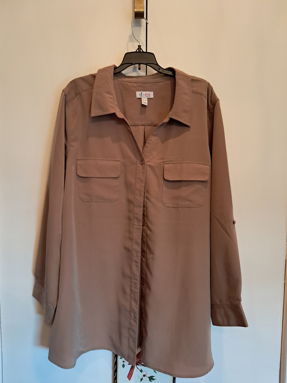 D&Co. Women's Long Sleeve Button-Front Shirt in Taupe